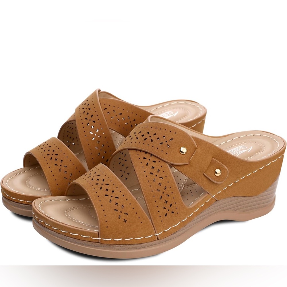 NWOT‎ SHIBEVER Low Comfortable Wedge Sandal Open Toe Slip On Size 39 US 8
